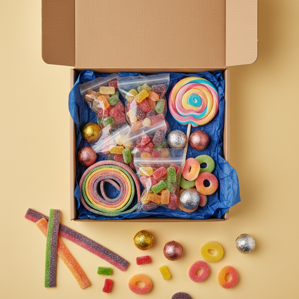 An open discovery box of colourful sweets and chocolates